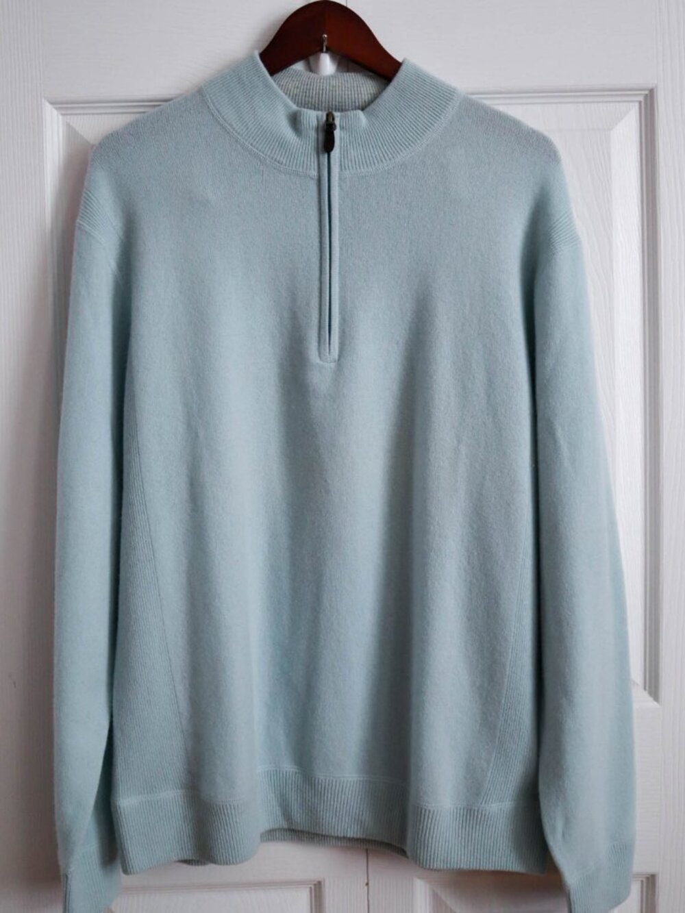 Raffi Irving 100% Cashmere Quarter Zip Sweater Light Blue Men's XL MSRP $400+